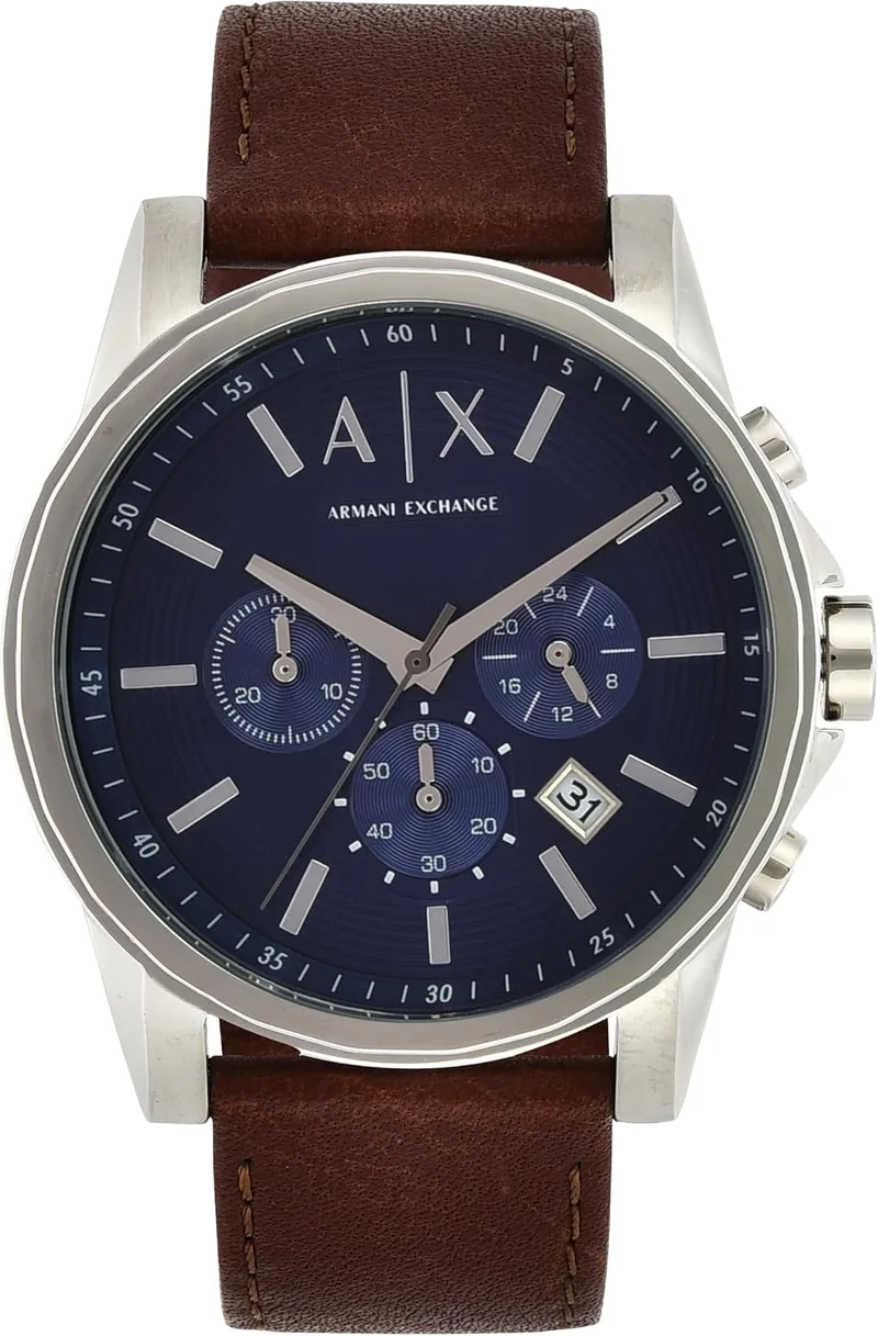 Armani Exchange ▫️ Relógio para homem, movimento cronógrafo de quartzo e caixa de 45 mm com bracelete em pele