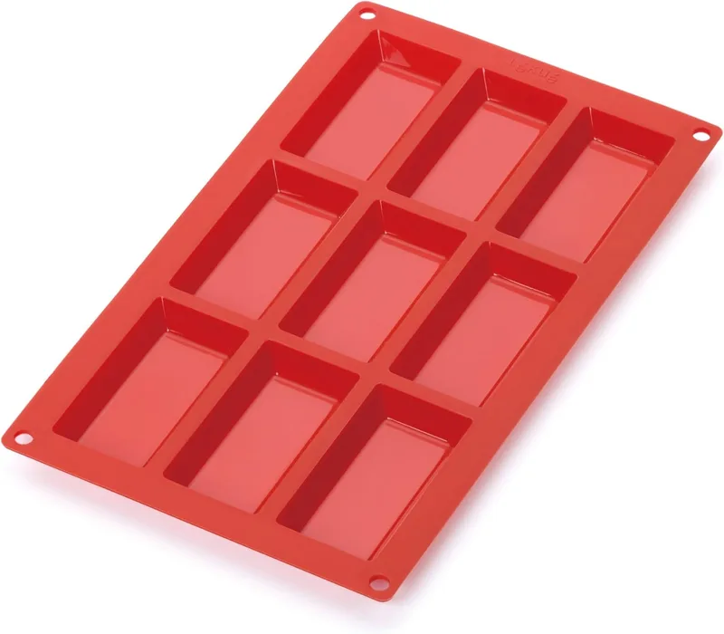 Lékué ▫️ Financier mini forma para pão de ló, silicone platina Vermelho, 9 cavidades