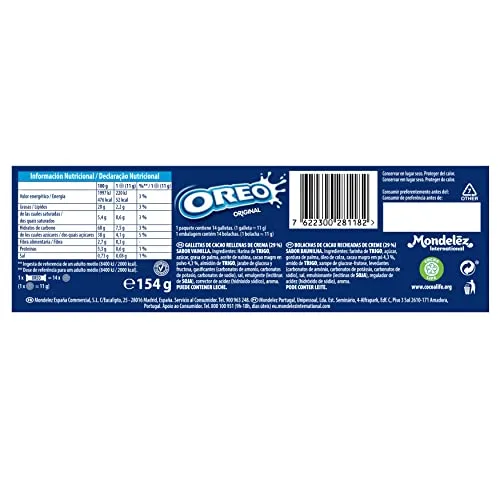 Oreo ▫️ Original com sabor a baunilha, bolachas recheadas, 14 bolachas, 154 g 2