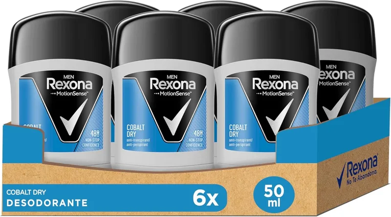 Rexona ▫️ Desodorizante em Stick Antitranspirante para homem Cobalt Dry 50 ml - Embalagem de 6