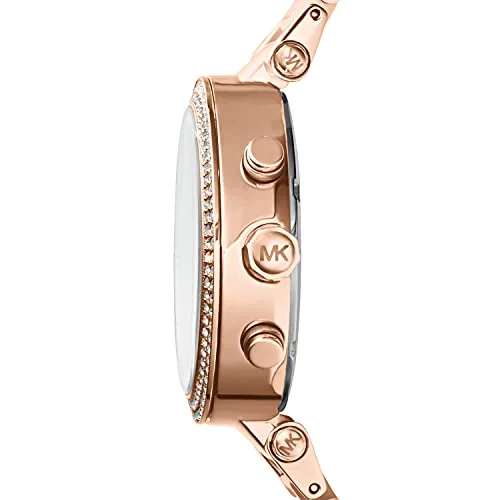 Michael Kors ▫️ Relógio Parker para mulher, movimento cronógrafo de quartzo com bracelete em aço ou PVC, em tons de ouro-rosa e rosa claro, 39 mm 2