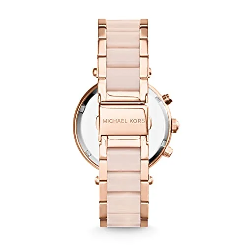 Michael Kors ▫️ Relógio Parker para mulher, movimento cronógrafo de quartzo com bracelete em aço ou PVC, em tons de ouro-rosa e rosa claro, 39 mm 3