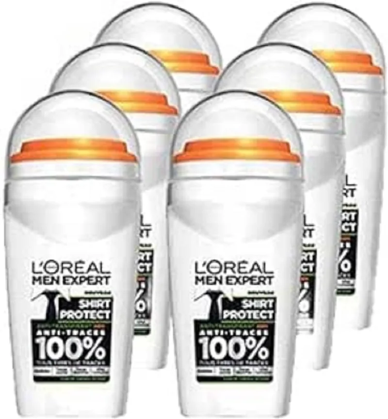 L'Oreal Paris Men Expert ▫️ L'Oréal Men Expert Desodorizante para homem, anti-manchas, eficácia de 48 horas, Shirt Protect – 6 x 50 ml