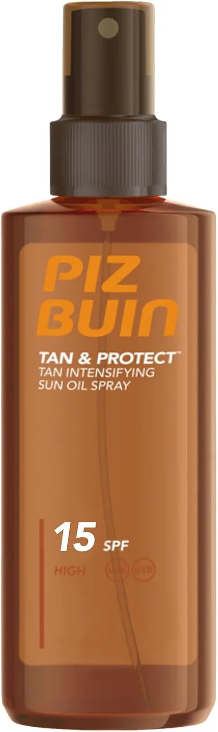 Piz Buin ▫️ Tan & Protect Tan Intensifying Sun Oil Spray (1x150 ml), bronzeador solar com FPS 15 e filtros UVA/UVB, óleo bronzeador com Illumitone, protetor solar leve