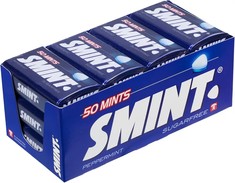Smint ▫️ Tin Sabor a Menta, Rebuçados Comprimidos Sem Açúcar, Embalagem de 12 unidades