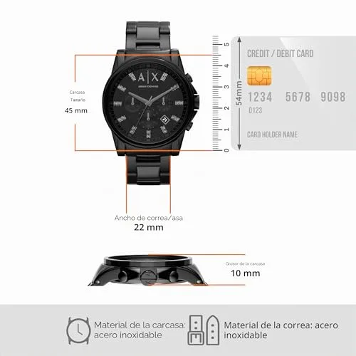 Armani Exchange ▫️ Relógio para homem, movimento cronógrafo de quartzo e caixa de 45 mm com bracelete em aço inoxidável 3