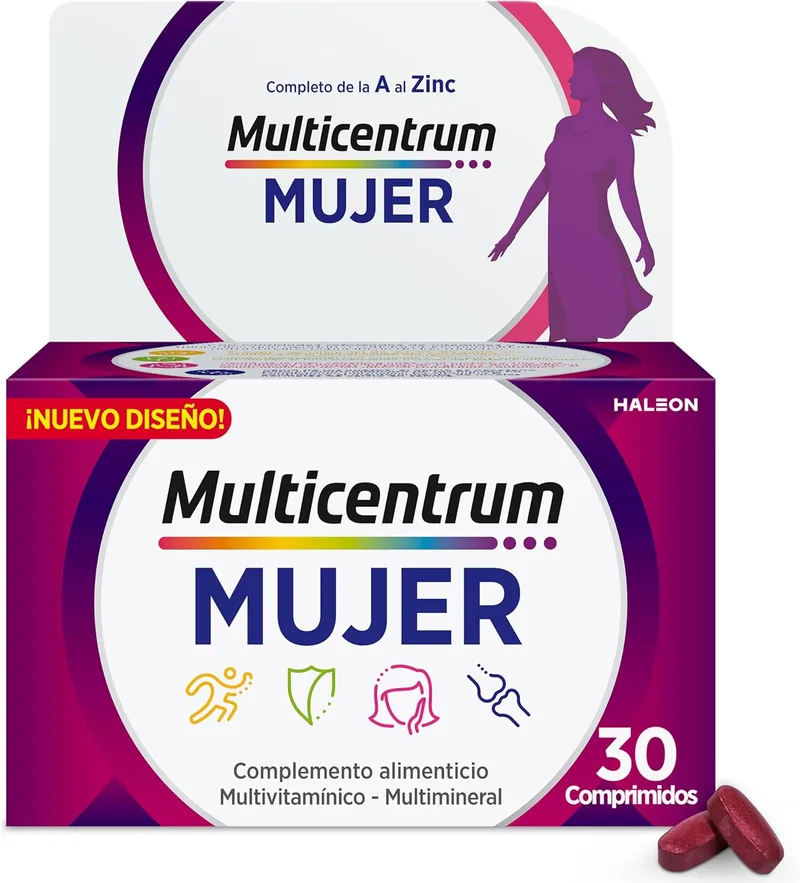 MULTICENTRUM ▫️ Mulher Multivitamínico – Complemento Alimentar, 30 comprimidos | Multivitamínico para mulheres, 13 vitaminas, 11 minerais, sem glúten, sem lactose, 30 comprimidos