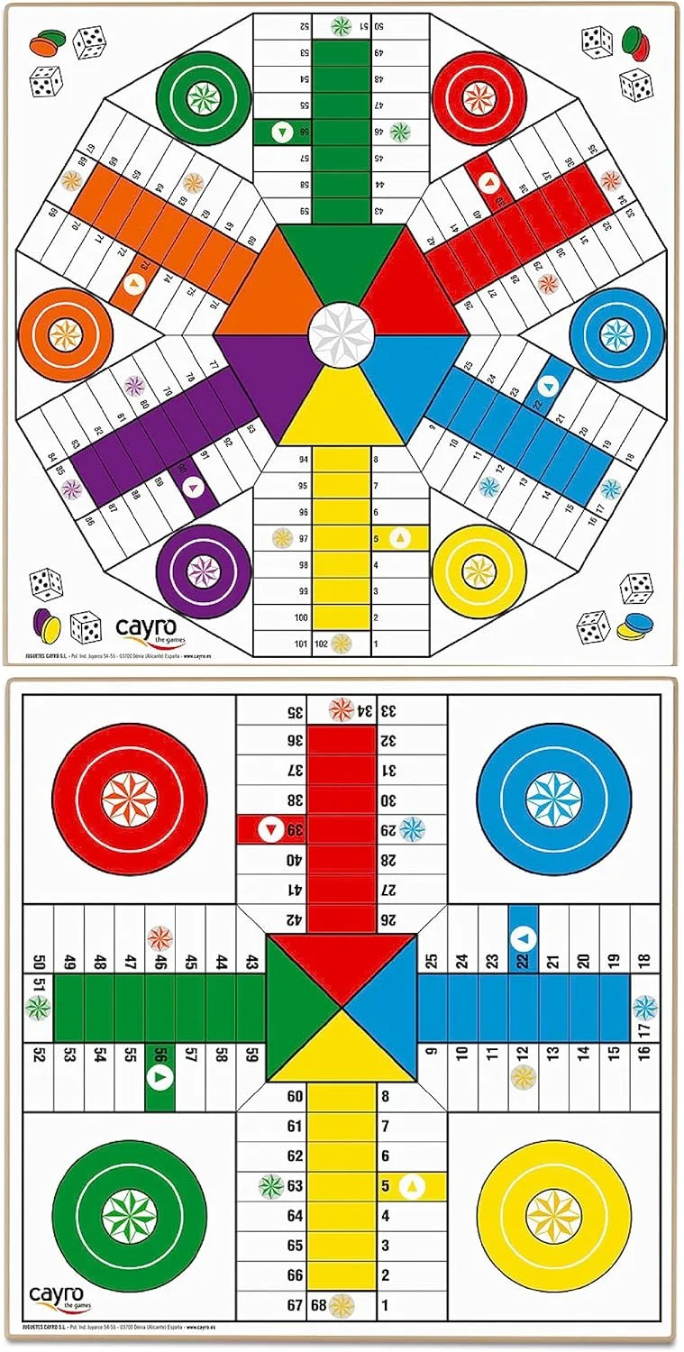 Cayro ▫️ Tabuleiro de Parcheesi - Madeira - para 4 a 6 jogadores - Medidas 40 x 40 Cm - Durável e fácil de transportar - Ideal para toda a família - Diversão garantida