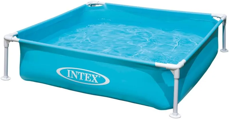 Intex ▫️ Piscina desmontável infantil quadrada tubular 122 x 122 x 30 cm, 342 litros, design quadrado, tampa de drenagem, jardim e exterior, vinil resistente, inclui remendo de reparação, +2 anos (57173)