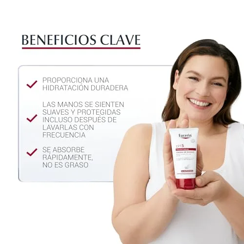 Eucerin ▫️ pH5 Creme para as mãos (75 ml), creme hidratante reparador para mãos secas e gretadas, hidratação duradoura de rápida absorção, com dexpantenol, para pele seca e sensível 4