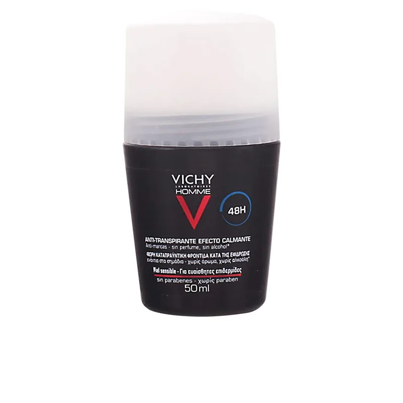 VICHY ▫️ Desodorizante em formato roll-on para homem, sem marcas, antitranspirante, adequado para peles sensíveis, proteção com até 48 horas de eficácia