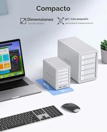 ORICO ▫️ All-Flash Caixa para discos rígidos RAID de 5 compartimentos, compatível com SSD SATA de 2,5 polegadas; suporta SSD SATA e discos rígidos de 2,5 polegadas com 7 mm ou 9,5 mm de espessura - 8858 2