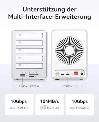 ORICO ▫️ All-Flash Caixa para discos rígidos RAID de 5 compartimentos, compatível com SSD SATA de 2,5 polegadas; suporta SSD SATA e discos rígidos de 2,5 polegadas com 7 mm ou 9,5 mm de espessura - 8858 5