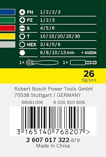 Bosch Accessories ▫️ Bosch Professional 2607017322 Pontas de chave de fendas + catraca (conjunto de 26), cor preta 6