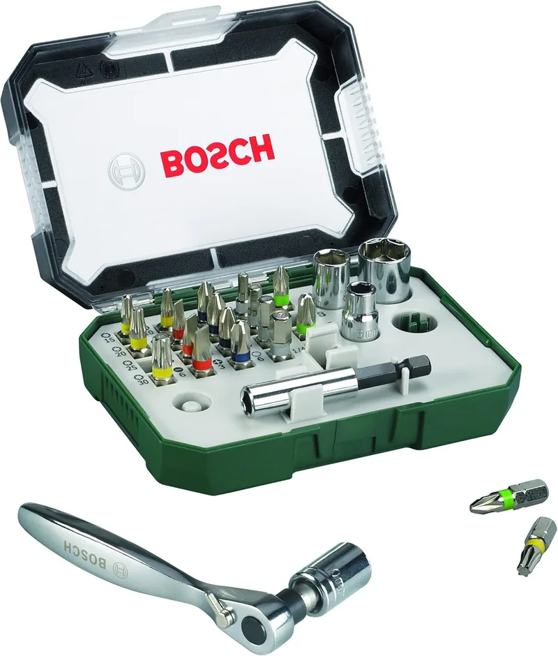 Bosch Accessories ▫️ Bosch Professional 2607017322 Pontas de chave de fendas + catraca (conjunto de 26), cor preta