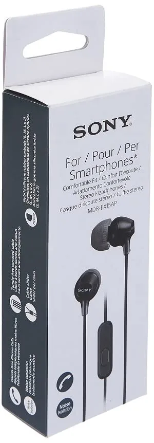 Sony ▫️ MDR-EX15AP - Auscultadores intra-auriculares (com microfone), pretos 2