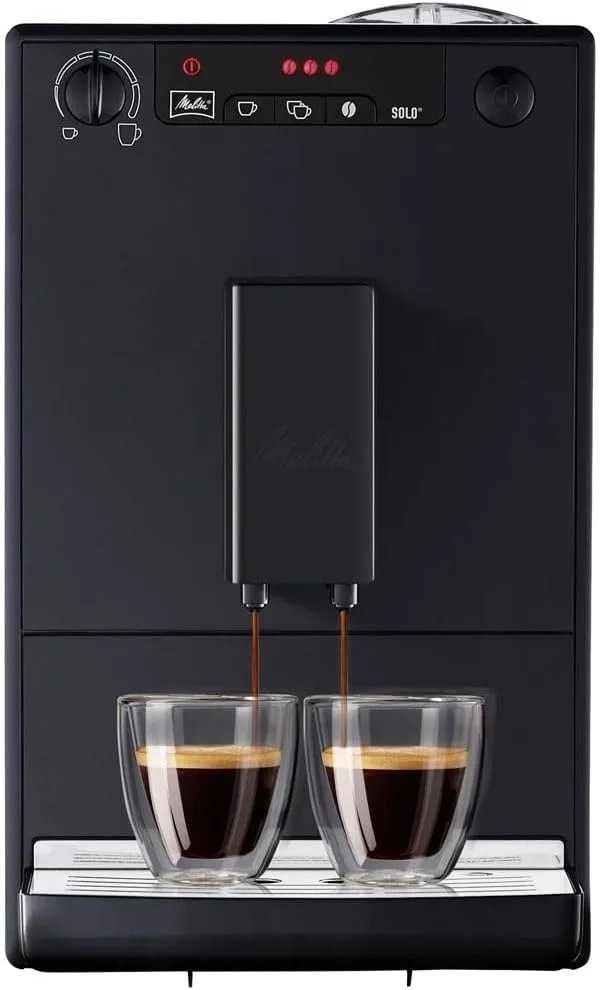 Melitta ▫️ Solo E950-222, Máquina de café superautomática com moedor, 15 bar, café em grão para expresso, limpeza automática, personalizável, Pure Black