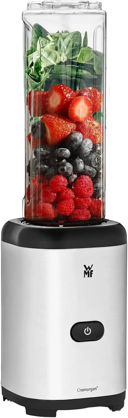 WMF ▫️ Kult X - Liquidificador individual Mix & Go Mini, 300 W, 0,6 L de capacidade e 4 lâminas em aço inoxidável Cromargan, exterior em aço inoxidável Cromargan, copo em TRITAN sem BPA