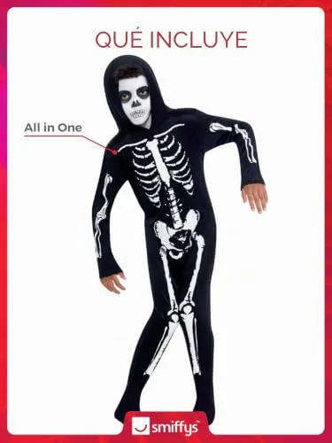 Smiffy's ▫️ Smiffys Fato de esqueleto, Preto, fato completo com capuz para o Halloween e Carnaval 4