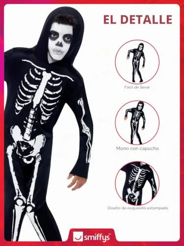 Smiffy's ▫️ Smiffys Fato de esqueleto, Preto, fato completo com capuz para o Halloween e Carnaval 5