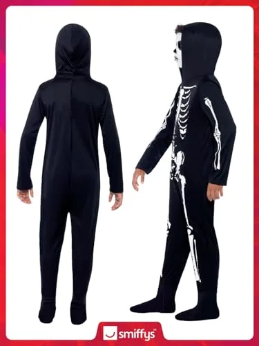 Smiffy's ▫️ Smiffys Fato de esqueleto, Preto, fato completo com capuz para o Halloween e Carnaval 6