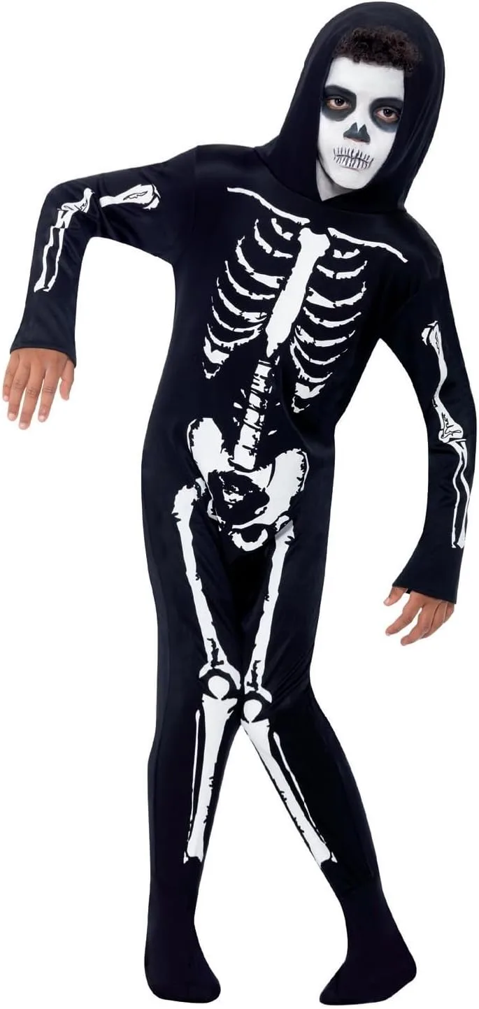 Smiffy's ▫️ Smiffys Fato de esqueleto, Preto, fato completo com capuz para o Halloween e Carnaval