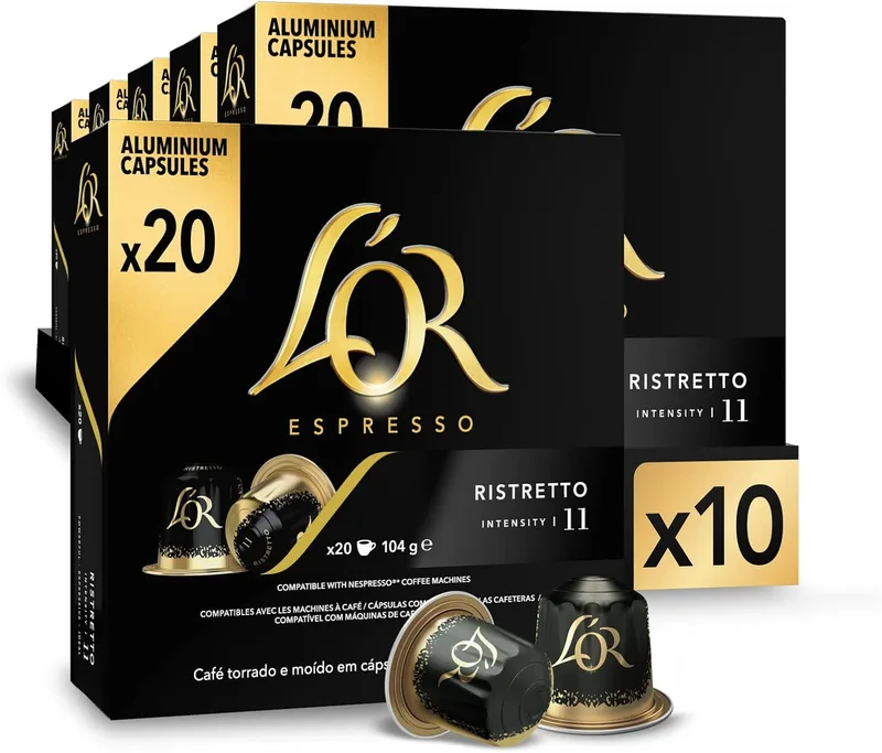 L'OR ▫️ Espresso Cápsulas de Café Ristretto | Intensidade 11 | 200 Cápsulas Compatíveis com Nespresso (R)