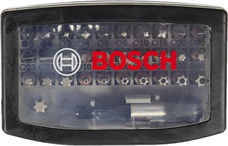 Conjunto profissional Bosch de 32 unidades de pontas de aparafusar extra duras (pontas cruzadas, Pozidriv, T-, Hex-, T-, TH-, S-Bit, brocas rotativas e acessórios para aparafusadoras)