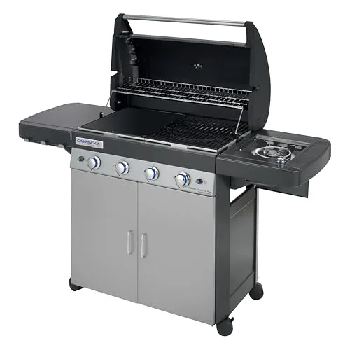 CAMPINGAZ ▫️ 4 Series Classic LS Plus Churrasqueira a gás, 4 queimadores em aço inoxidável, 12,8 kW, sistema de limpeza InstaClean, 4 rodas, cores: preto e cinzento, 160 x 59,8 x 115,6 cm 3