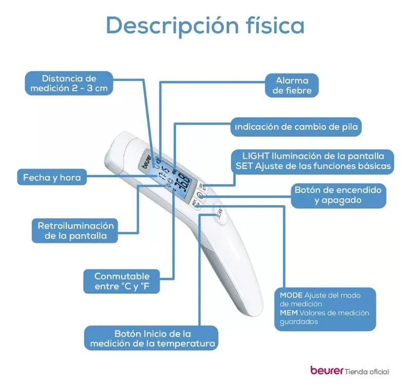 Beurer ▫️ Termómetro digital infravermelho sem contacto FT 90, termómetro para bebés, para medições fáceis na testa de adultos e crianças, ecrã digital, com pilha, 1 unidade (embalagem de 1) 4