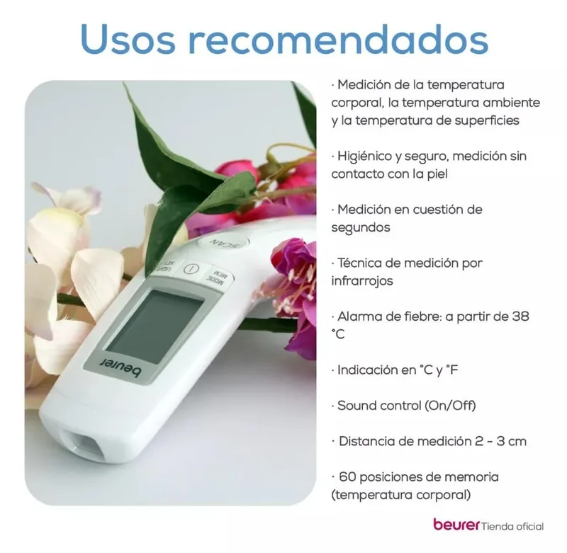Beurer ▫️ Termómetro digital infravermelho sem contacto FT 90, termómetro para bebés, para medições fáceis na testa de adultos e crianças, ecrã digital, com pilha, 1 unidade (embalagem de 1) 6