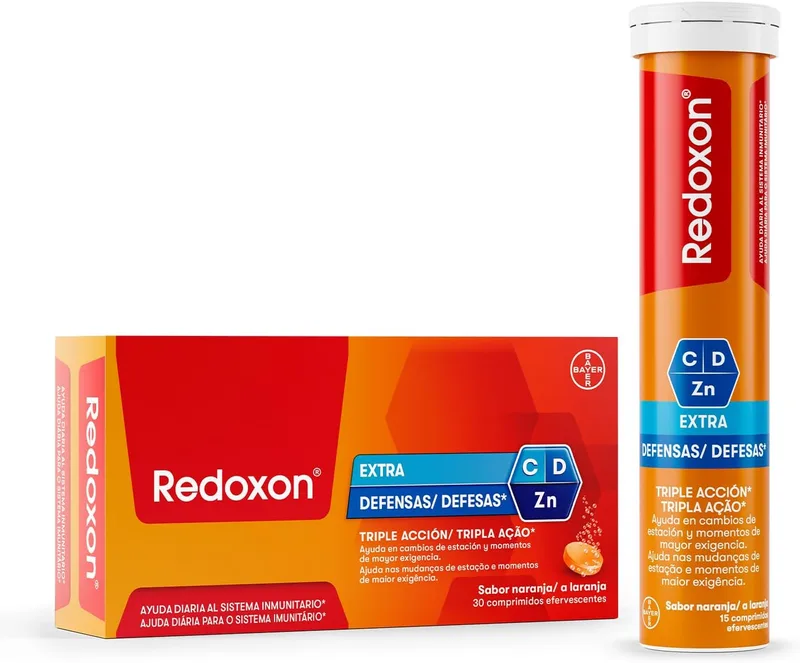 REDOXON ▫️ Extra Defesas Sabor a Laranja, 30 Comprimidos Efervescentes | Com 1000 mg de vitamina C, vitamina D e zinco; reforça o sistema imunitário, sem glúten