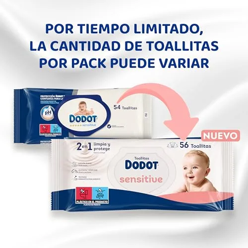 DODOT ▫️ Toalhitas Sensitive para bebés - Embalagem de 4 x 56 toalhitas - Total: 224 toalhitas 2