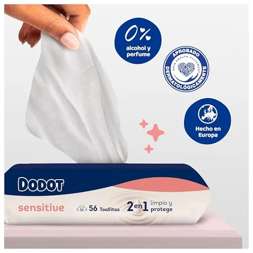 DODOT ▫️ Toalhitas Sensitive para bebés - Embalagem de 4 x 56 toalhitas - Total: 224 toalhitas 5