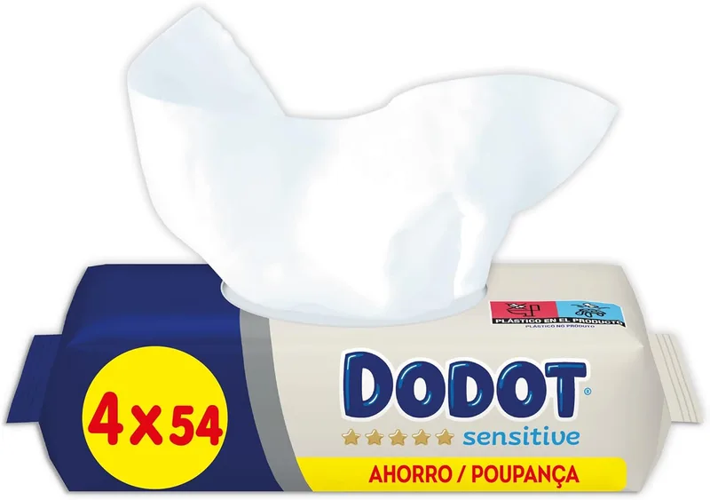 DODOT ▫️ Sensitive Baby Wipes - Embalagem de 4 x 54 toalhetes - Total: 216 toalhetes