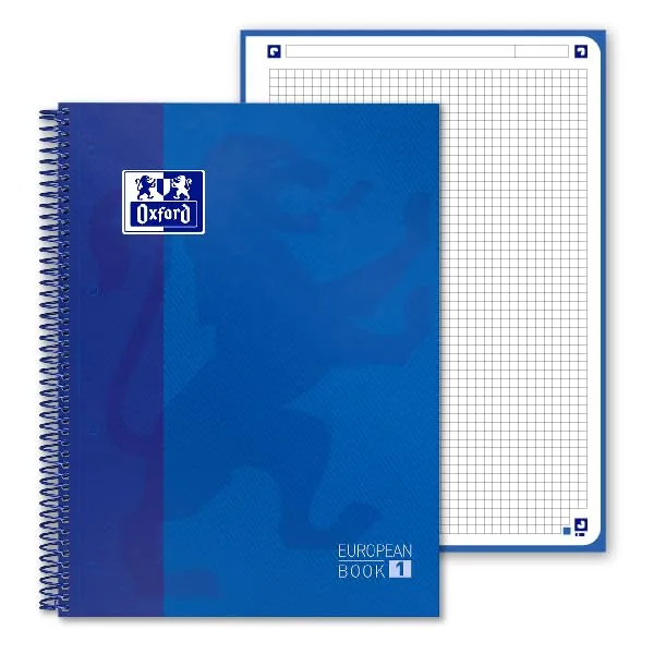 Oxford ▫️ Caderno A4, quadriculado 5x5, capa extra-resistente, microperfurado, caderno A4 Europeanbook 1, cor azul escuro 2