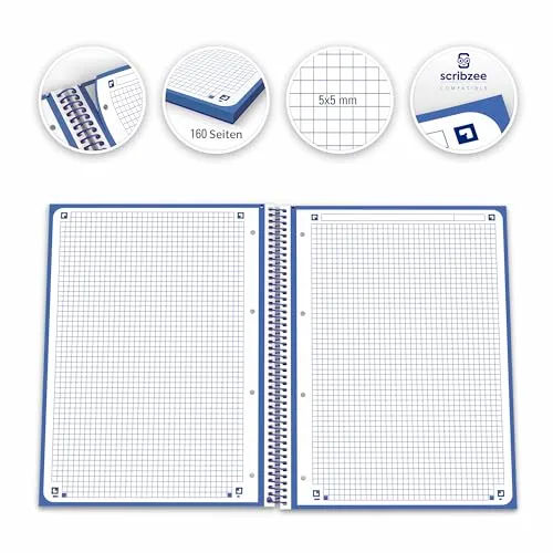 Oxford ▫️ Caderno A4, quadriculado 5x5, capa extra-resistente, microperfurado, caderno A4 Europeanbook 1, cor azul escuro 3