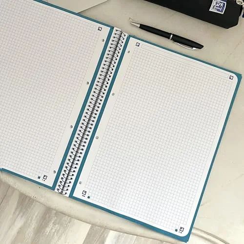 Oxford ▫️ Caderno A4, quadriculado 5x5, capa extra-resistente, microperfurado, caderno A4 Europeanbook 1, cor azul escuro 5
