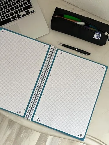 Oxford ▫️ Caderno A4, quadriculado 5x5, capa extra-resistente, microperfurado, caderno A4 Europeanbook 1, cor azul escuro 6