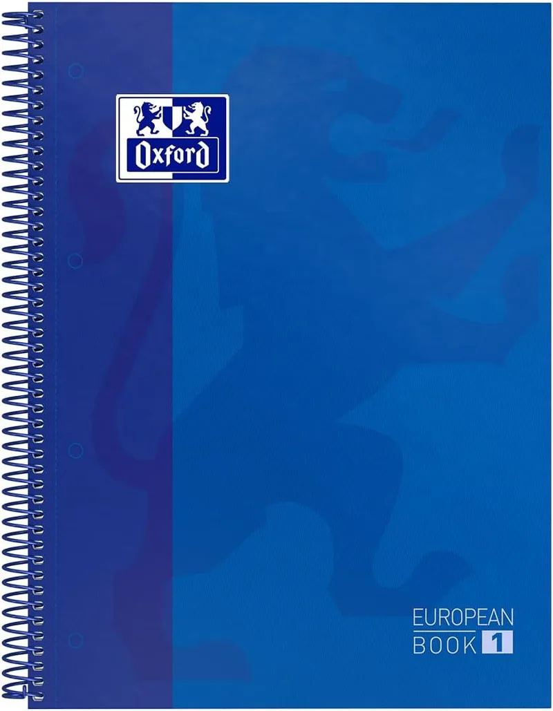 Oxford ▫️ Caderno A4, quadriculado 5x5, capa extra-resistente, microperfurado, caderno A4 Europeanbook 1, cor azul escuro