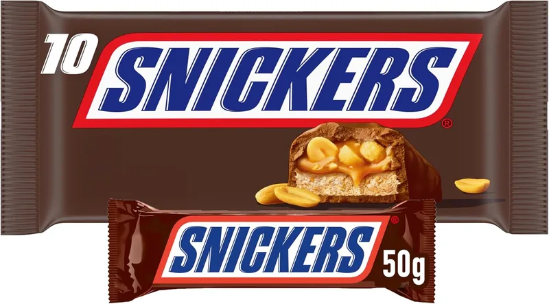 Snickers ▫️ Chocolate Bars com Amendoim e Caramelo - Embalagem de 10 barras - 500 g