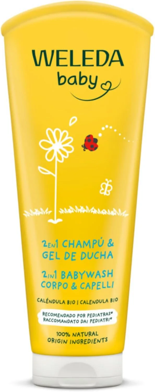 Weleda ▫️ Champô e Gel de Duche de Calêndula, Limpa, Cuida, Nutre e Protege, Vegan, Adequado para Pele Sensível - 200 ml