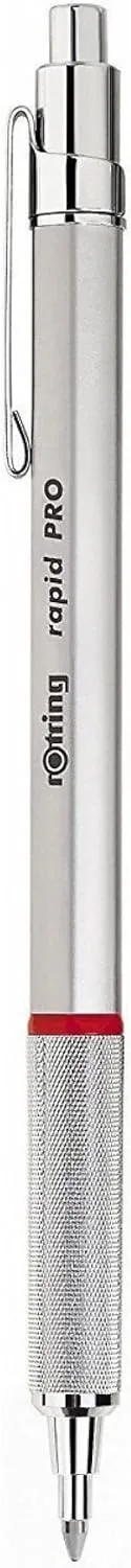 Rotring ▫️ Rapid Pro Biras retrácteis para desenho técnico | Ponta média | Tinta azul | Corpo metálico prateado | Corpo metálico prateado