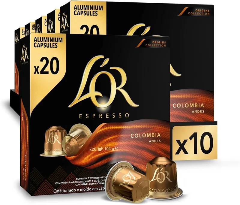 L'OR ▫️ Cápsulas de café expresso Colombia Origins | Intensidade 8 | 200 Cápsulas compatíveis com Nespresso (R)