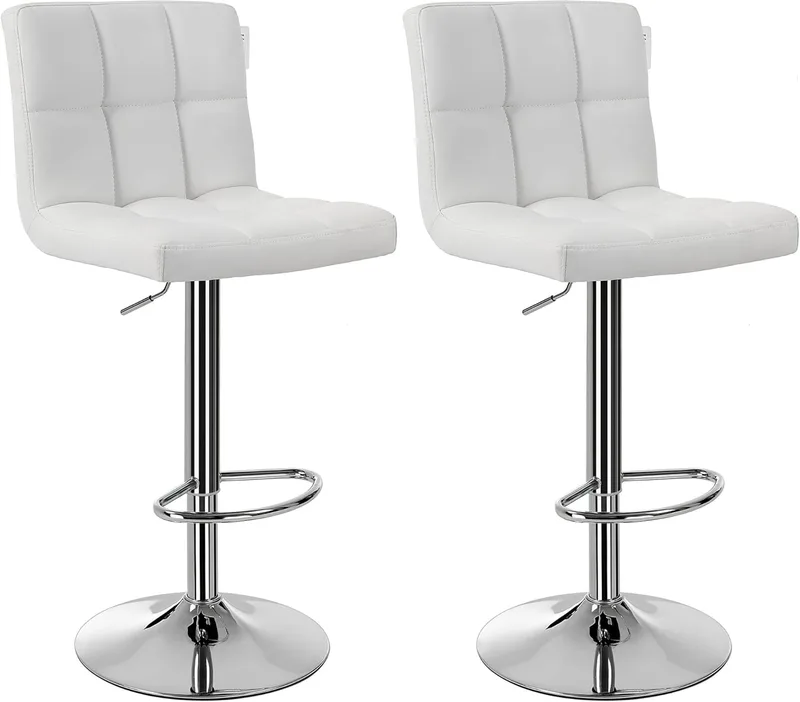 SONGMICS ▫️ 2 x bancos de bar com encosto regulável em altura e giratório em couro sintético cromado Branco LJB64W
