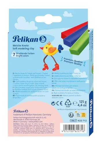 Pelikan ▫️ 2056089 Massa de modelar Nakiplast, 7 cores sortidas, fabricada na Alemanha com elevada qualidade e segurança, cera de abelha natural - 622712 2
