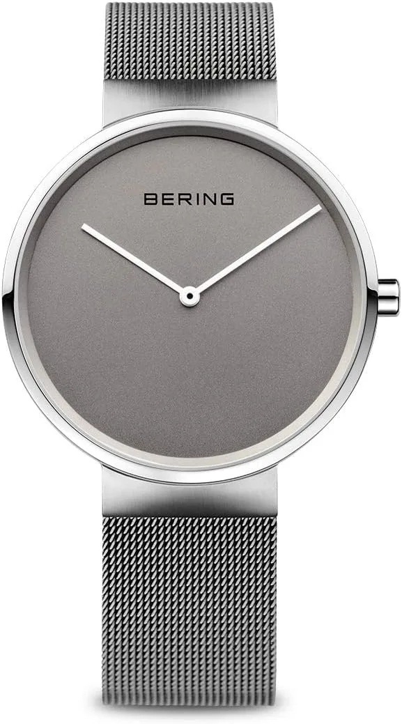 BERING ▫️ 14539 Relógio de quartzo unissexo com caixa em aço inoxidável de 39 mm e mostrador, bracelete milanesa, vidro de safira e resistência à água de 5 ATM
