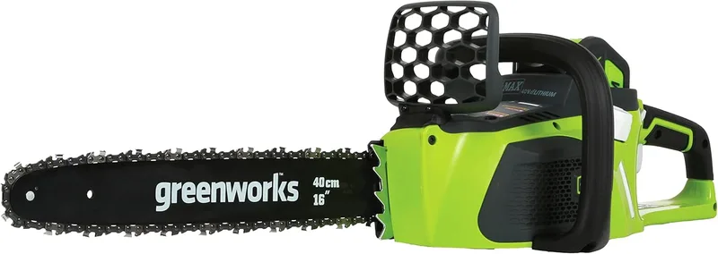 Greenworks ▫️ Motosserra a bateria GD40CS40 (Li-Ion 40V 11 m/s velocidade da corrente 40cm comprimento da barra 180ml volume do depósito de óleo potente motor sem escovas sem bateria e carregador)