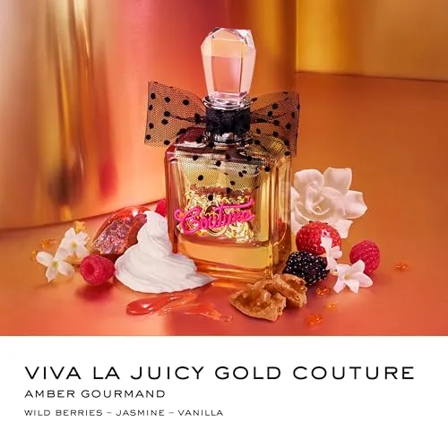 Juicy Couture ▫️ Viva La Juicy Gold Couture, Eau de Parfum, fragrância frutada e doce, com notas de bagas suculentas, jasmim da Arábia e creme de baunilha, perfume de luxo para mulher 2