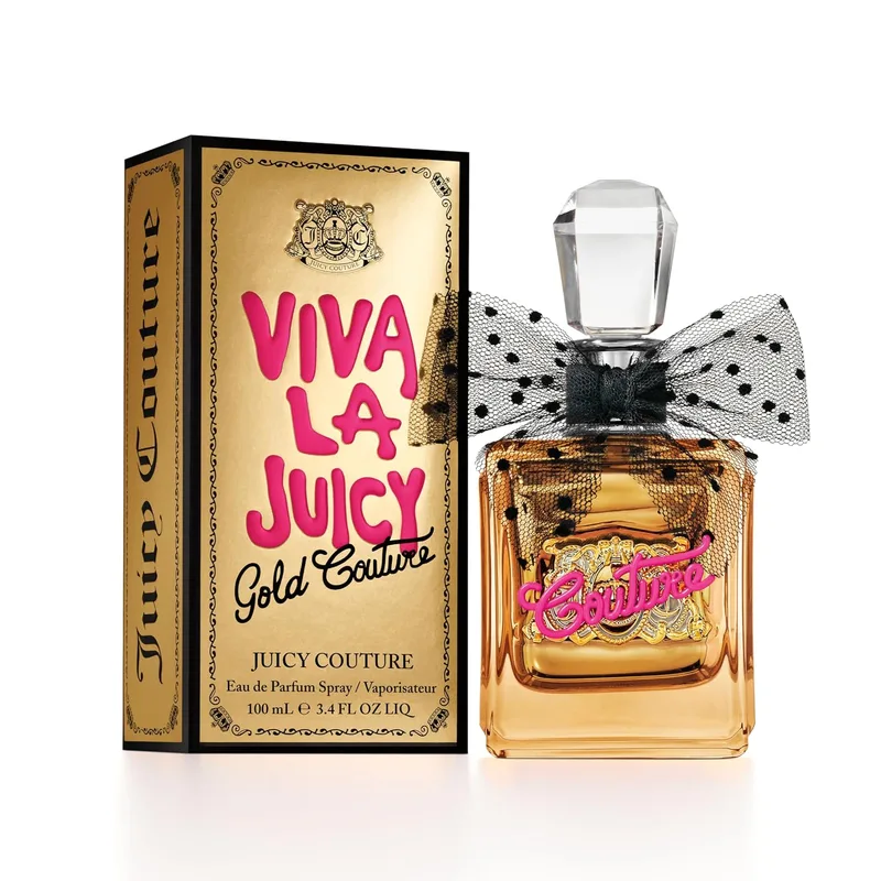 Juicy Couture ▫️ Viva La Juicy Gold Couture, Eau de Parfum, fragrância frutada e doce, com notas de bagas suculentas, jasmim da Arábia e creme de baunilha, perfume de luxo para mulher
